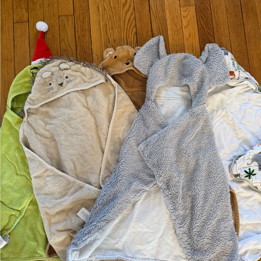 Pottery Barn Baby Animal Hooded Bath Towels -set of 5x